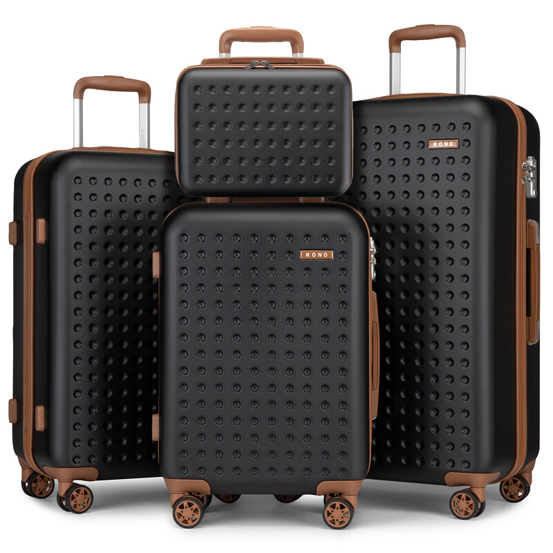 KONO Harde Kofferset met TSA-slot, Lichtgewicht ABS Bagage met Beauty Case in Meerdere Maten voor Alle Reizen (Zwart)