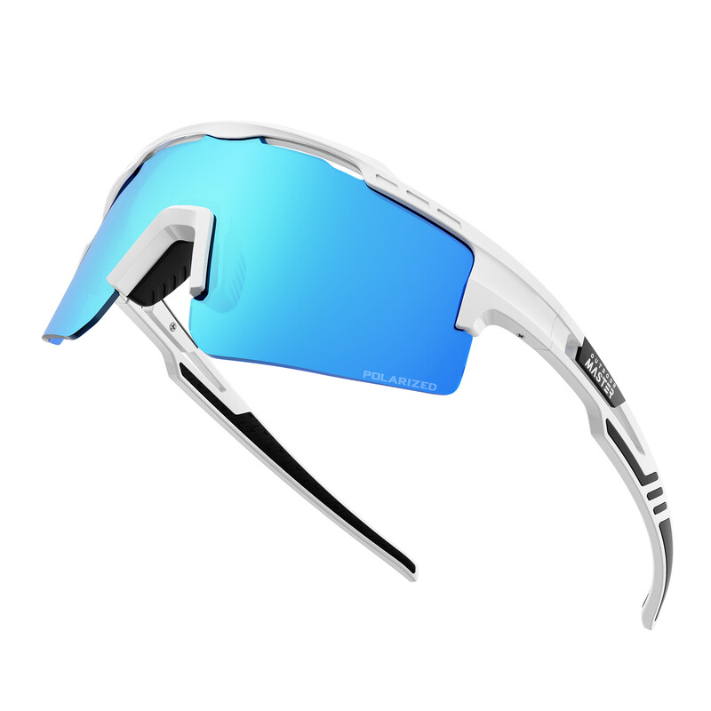 Hawk II Polarized Sports Cycling Sunglasses White Frame Revo Blue Lens