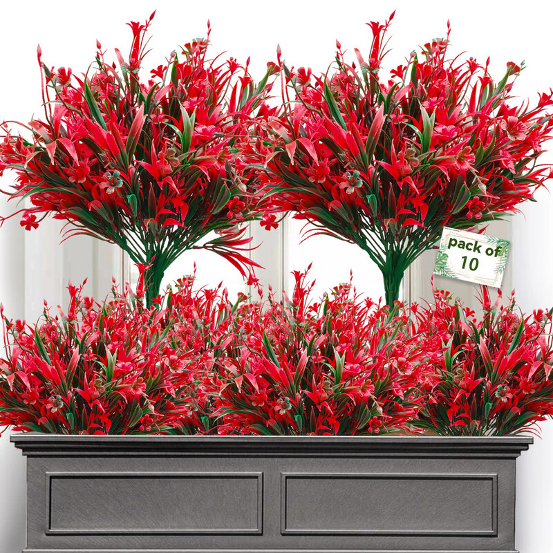 Yuejia 10Pcs 13.8in/35cmOutdoor artificial flowers, fake plants flowers, suitable for indoor and outdoor hanging window box decoration