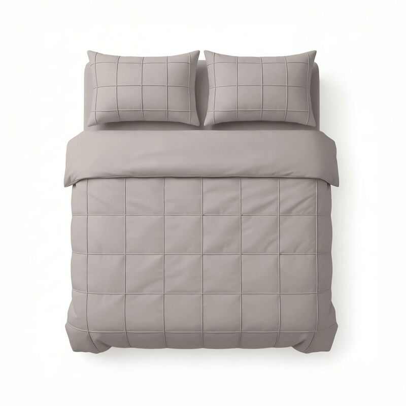 Sleeptime Dekbedovertrekset Geruit Pintuck 140 x 200/220 + 1 Kussensloop 60 x 70 cm - Microvezel - Taupe