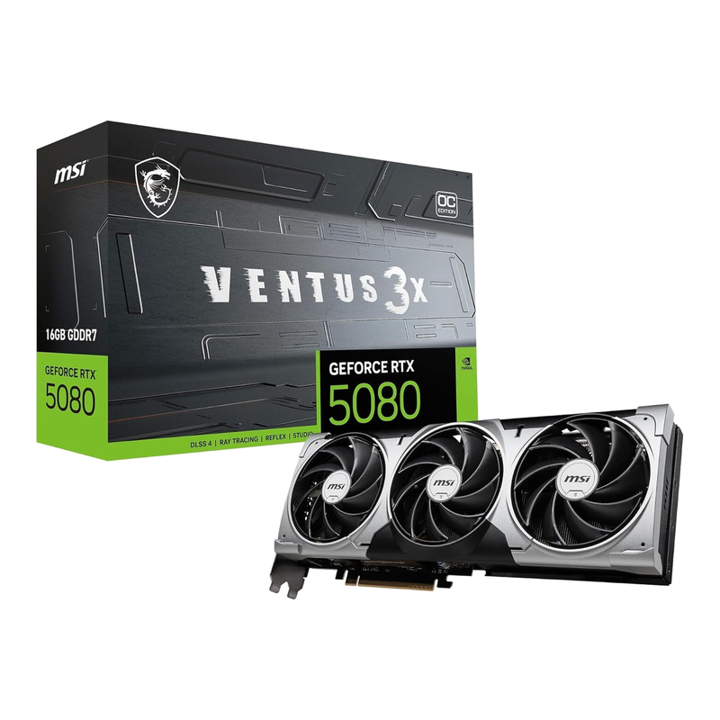 MSI GeForce RTX 5080 16G VENTUS 3X OC Graphics Card | 16GB GDDR7 | PCIe 5.0 | Triple Fan Cooling Design