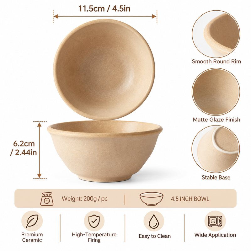 JIWOO Zen 4,5 Zoll matt orange kleine Keramikschale (1 Stück); geeignet als Reisschale, Dessertschale, Hotpot-Schale oder Dumpling-Schale