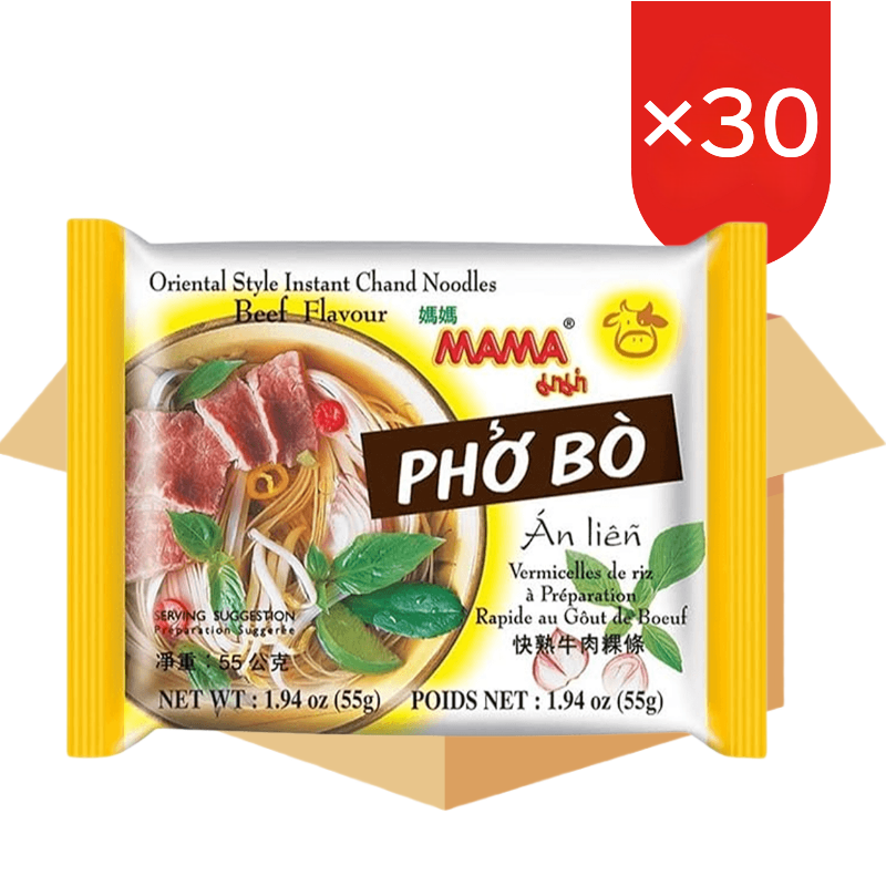 MAMA Nouilles de riz instantanées style oriental saveur Pho Bo bœuf 55 g x 30 (Boîte)