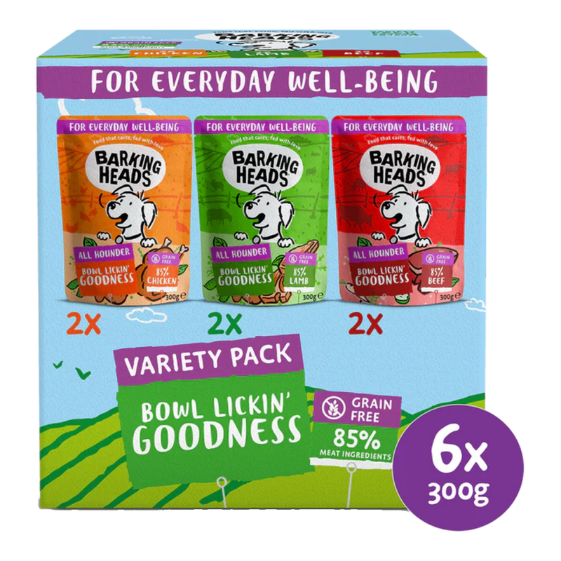 Barking Heads Adult Dog Food Wet Pouches Variety Pack 6x300g