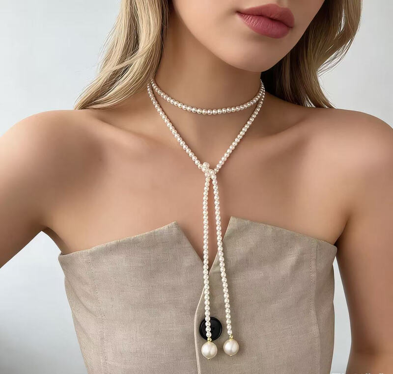 VoxoRai XL02 pearl necklace - luxury and elegance, universal, multiple ways of wearing, approx. 130 cm