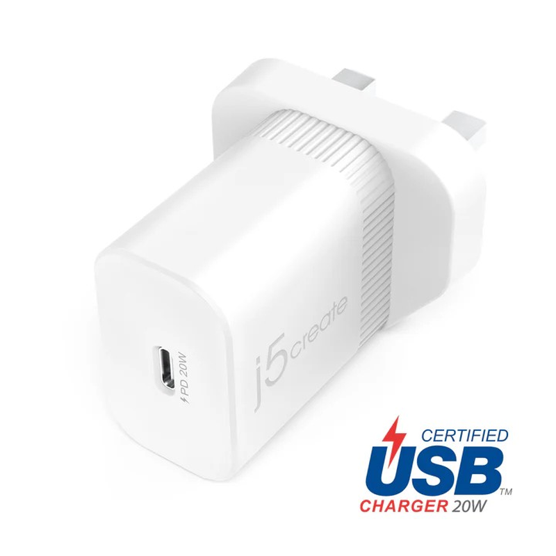 j5create JUP1420 20W PD USB-C® Wall Charger - UK, White