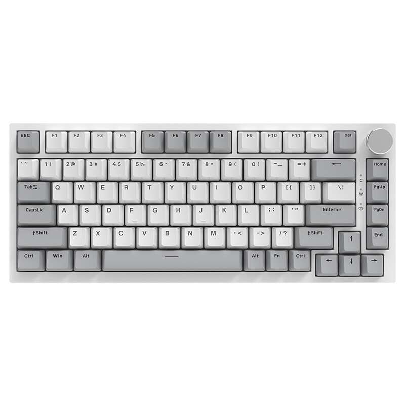 AJAZZ AK820 75% bedraad mechanisch toetsenbord, US QWERTY-indeling, gasket-mount, hot-swappable lineaire switches, gasket-mount, witte achtergrondverlichting, 83 toetsen met CNC-volumeknop, Poron-schuim, OEM-profiel PBT-keycaps, compatibel met pc/Windows/