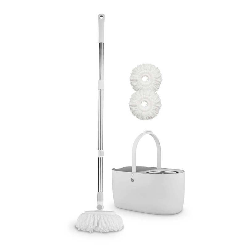 Elevate Spin Mop and 5 Litre Bucket Set with Stainless Steel Wringer， White