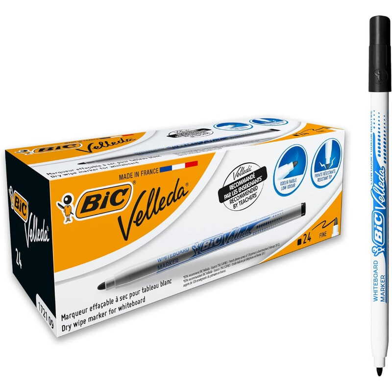 Velleda 1721 Whiteboard Marker Black， Pack of 24