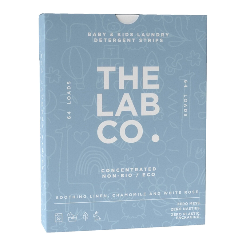 The Lab Co. White Laundry Detergent Strips Washing Sheets | Eco Ultra-Concentrated | Non-Bio For Sensitive Skin | Non-Toxic Fragrance | Edc-Free | Lab-Tested | Soothing Linen Chamomile Rose | 64 Loads