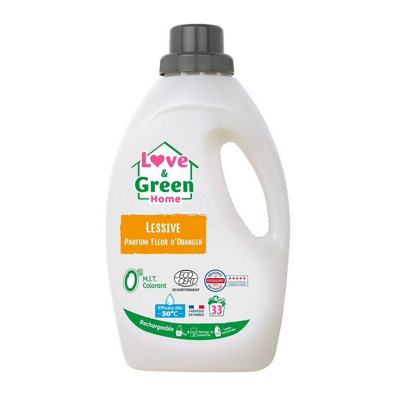 Love&Green Home Lessive rechargeable parfumée Fleur d'orange - 1,5 L