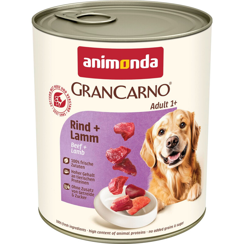 animonda GranCarno Adult Rind + Lamm Hundenassfutter, getreidefrei, 6 × 800 g