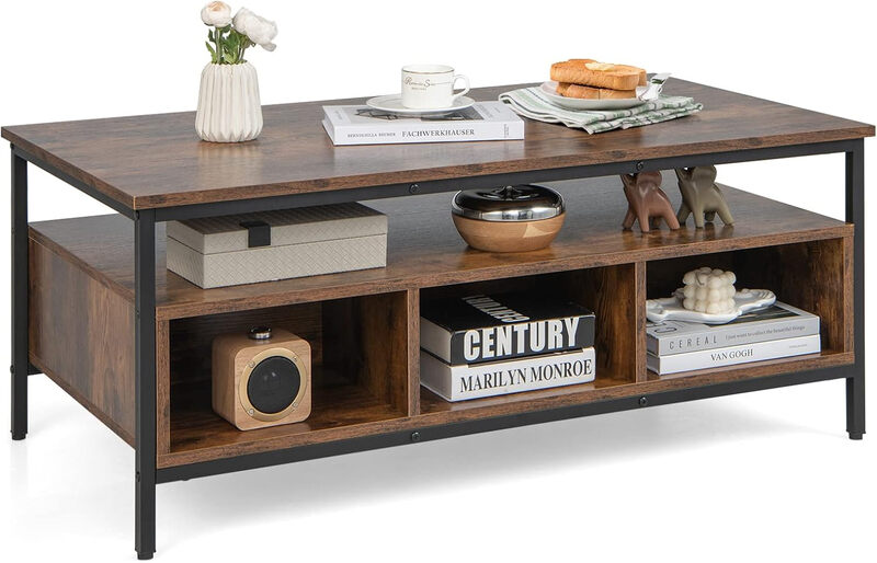 Wooden Cocktail Center Table with Storage Shelf for Living Room