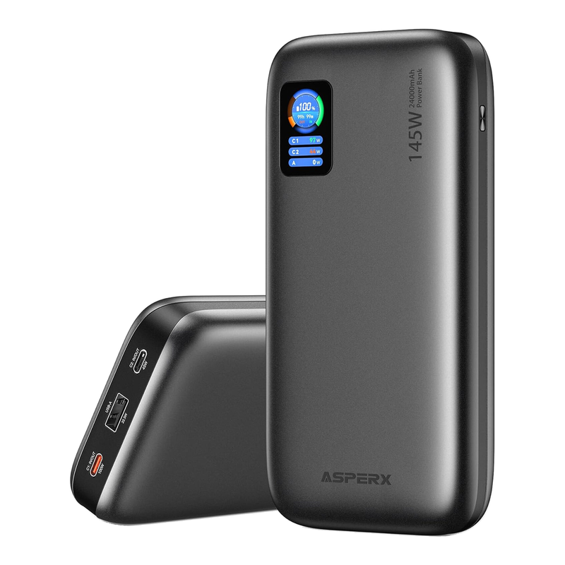 ASPERX 145 W 24000 mAh Laptop-Powerbank, tragbares 100 W-Schnellladegerät mit intelligenter TFT-Anzeige, PD 3.1-Akkupack für iPhone, Galaxy, Laptops und Tablets