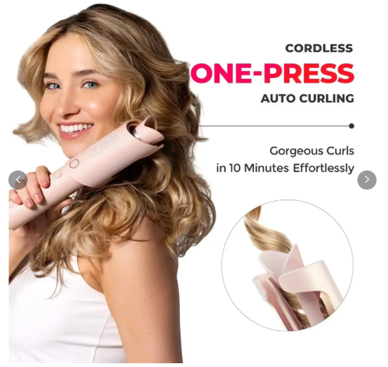 CurlGo Cordless Automatic Curling Iron, Portable Hair Curler, Beach Waves Curling Wan