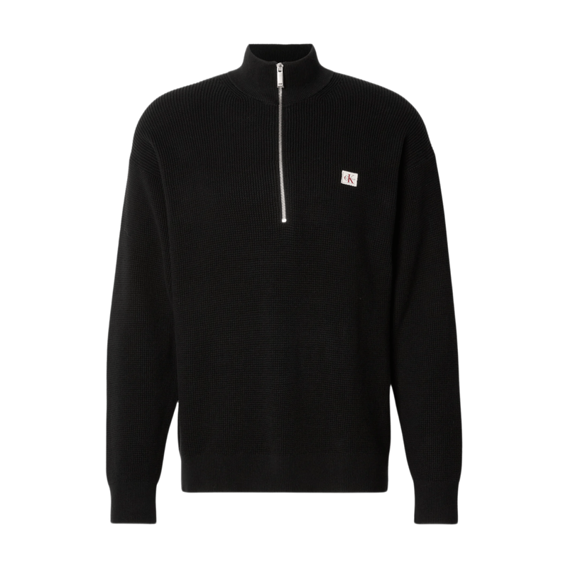 Calvin Klein Men's Cotton Waffle Quarter Zip Jumper - Black