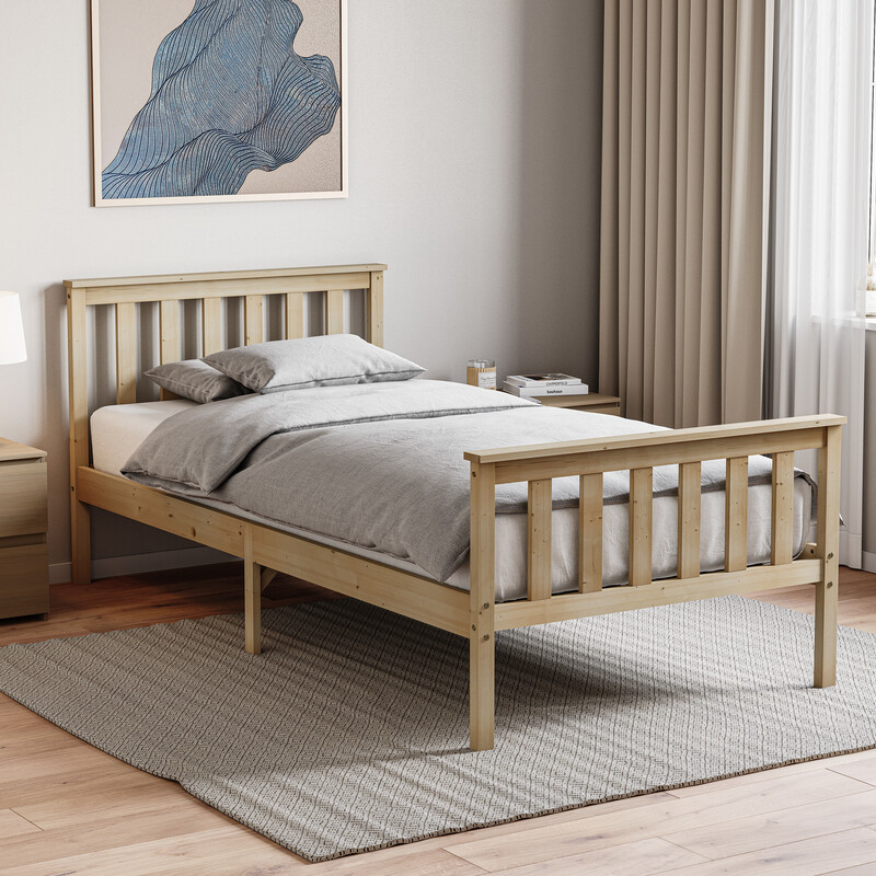 Vida Designs Bed Frame Milan Wooden High Foot Pine Single