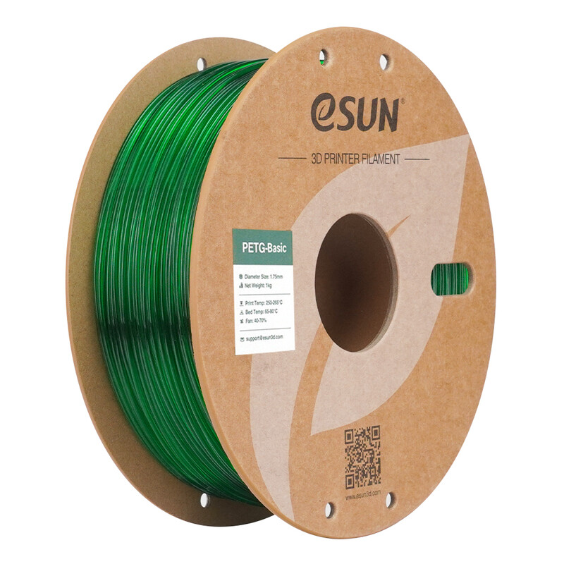 eSUN PETG-Basic Transluzentes grünes 3D-Filament 1,75 mm, Hochgeschwindigkeitsdruck, Kostenwirksames Einstiegs-3D-Druckmaterial 1 kg (2,2 lbs) Karton-Spule