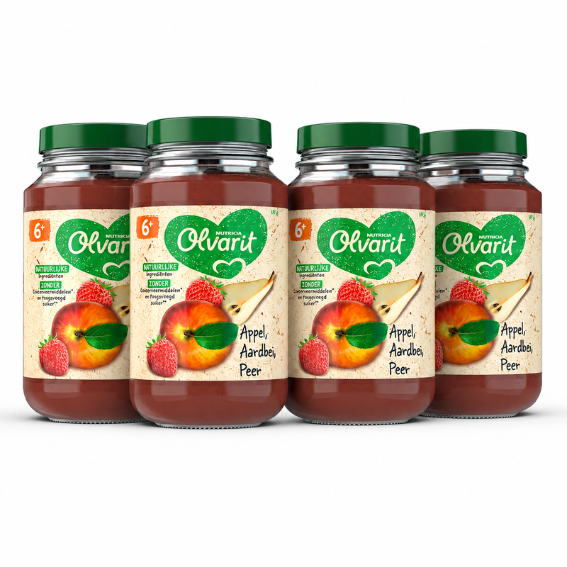 OLVARIT Fruitsnack Appel Aardbei Peer 6 maanden+ 200 g * 4