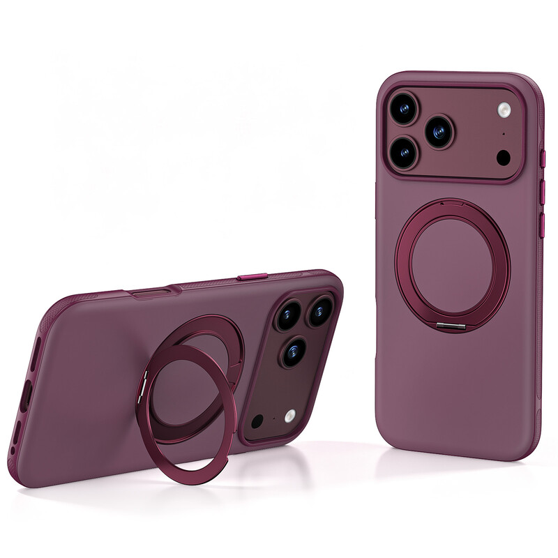 IM-CHEN iPhone 18 Pro Hülle, kompatibel mit 17 Pro, hautfreundliche Haptik, rutschfester Rahmen, 360° drehbare Ständer-Version, weinrot, 1 Stück