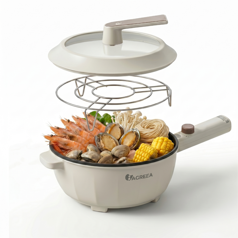 IAGREEA verbeterde snelle ramenkoker 2,3 l 1600 W - elektrische kookpot, sauteerpan met antiaanbaklaag, draagbare multifunctionele kookpot met vermogensregeling voor biefstuk, ei,…