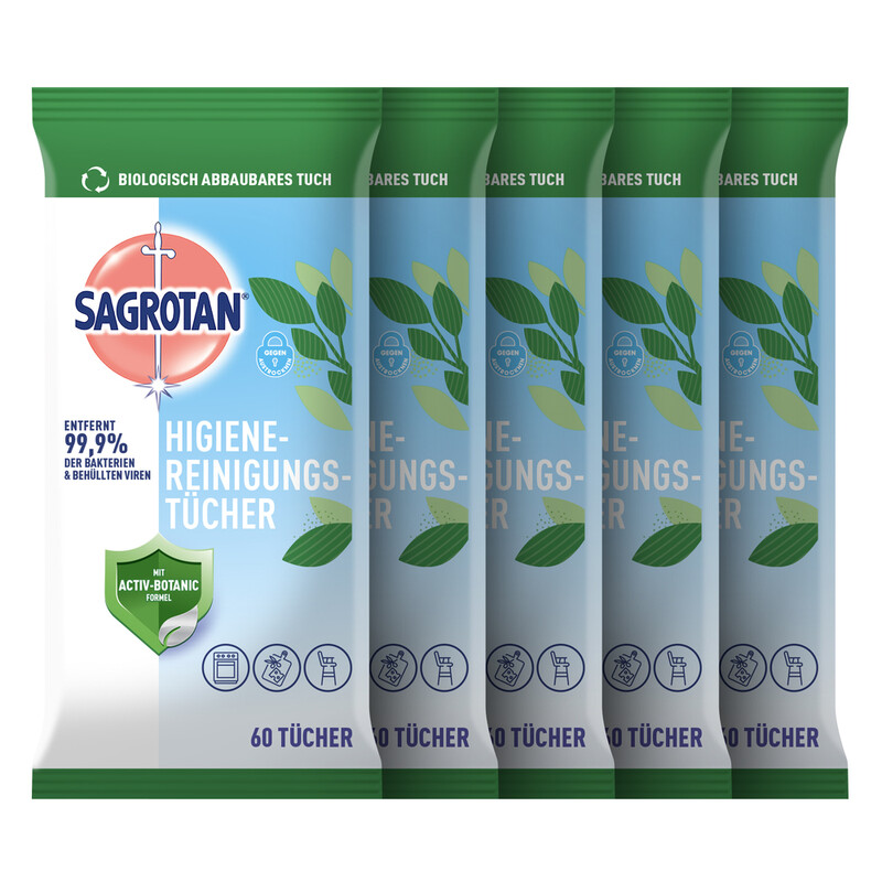 Sagrotan Hygienereinigungstücher 60 Feuchttücher x5