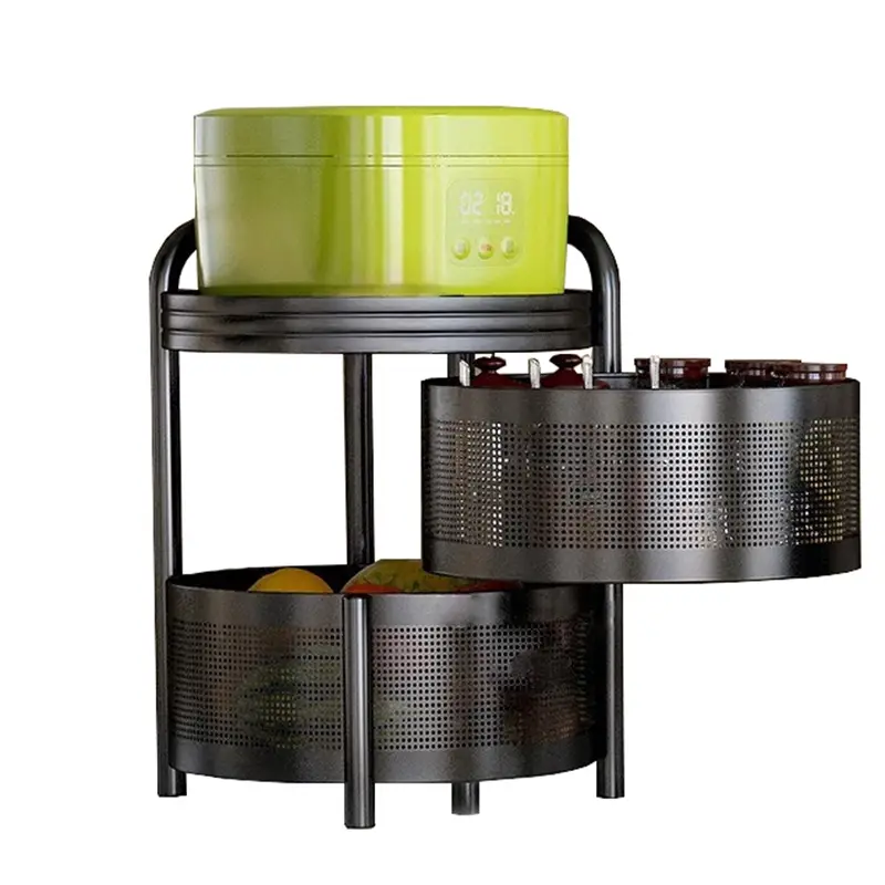 Maxcook 3-Tier Rotatable Floor Standing Storage Rack (Round Baskets, Multi-Functional Organizer