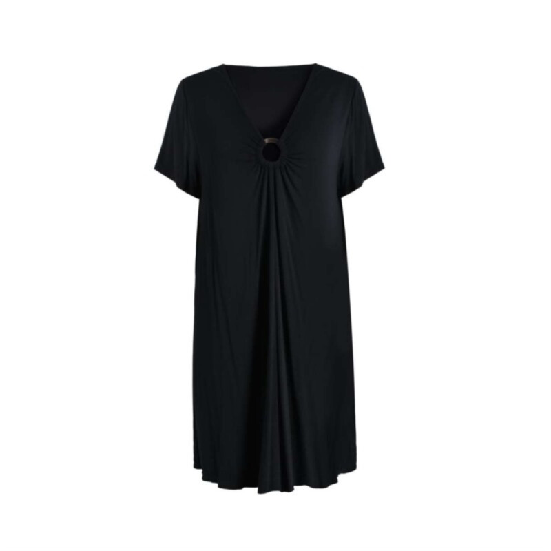 v-neck black short sleeved dress S