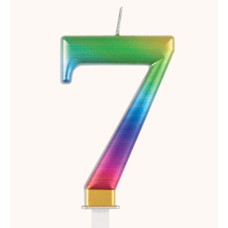 Unique Metallic Number 7 Candle, Rainbow