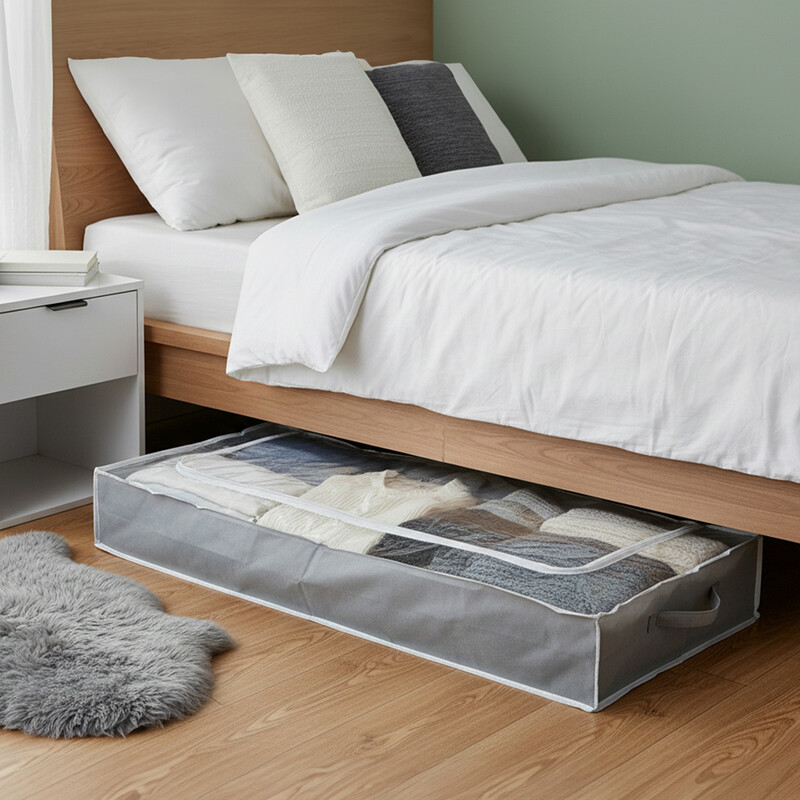 Essentials By Premier Grey/White With Trim Underbed Window Storage Bag