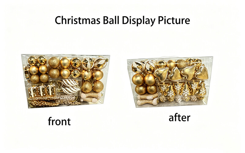 JU7CER 72 piece Christmas decoration ball set, including Christmas tree, love Christmas ball, socks, Christmas ball, suitable for Christmas tree decoration, holiday decoration, gold color
