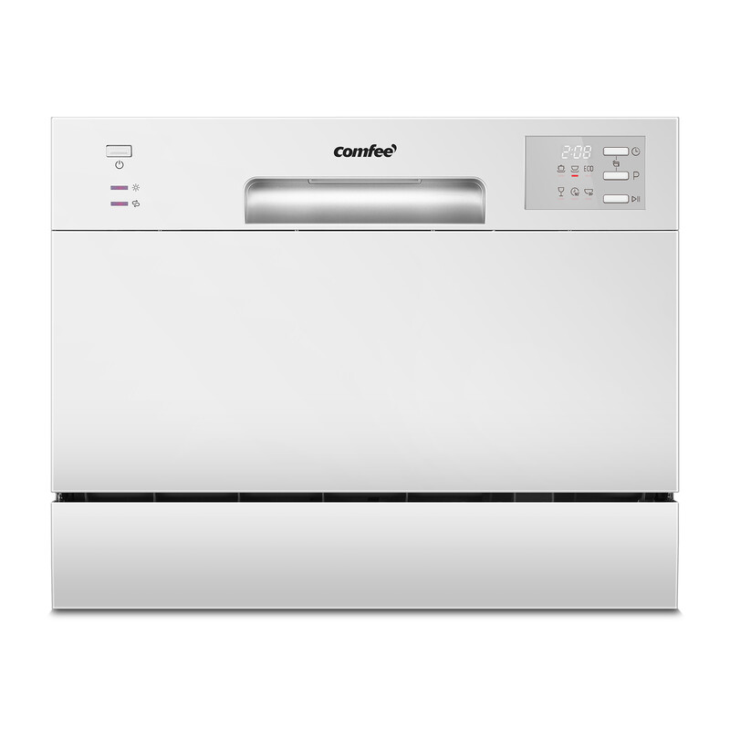 Comfee' CDWMT0602EWD-EU vrijstaande vaatwasser met 7 wasprogramma's, 6 couverts, automatische droogopening, 90 °C sterilisatie op hoge temperatuur, ECO-modus 6,5 L waterbesparing, startuitstel - wit [energieklasse D]