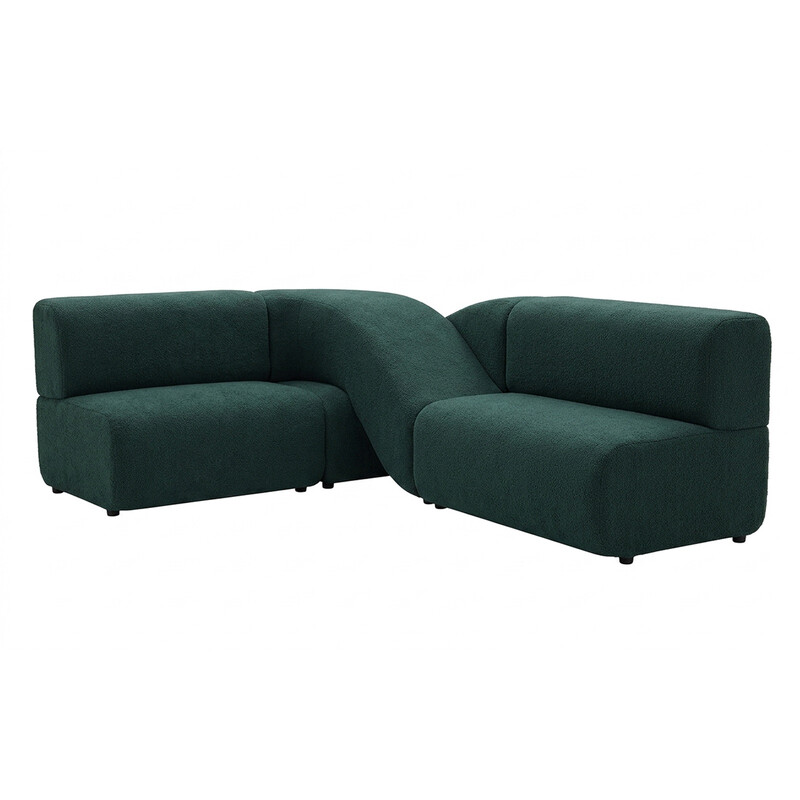 URBAN MEUBLE Tatlin Serie Curved-Sofa - Dunkelgrünes Bouclé, 250 x 200 x 80 cm (1 Stück)