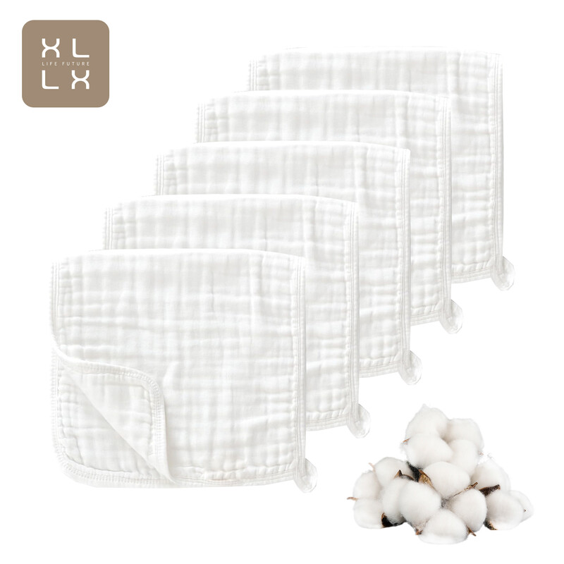 LeBonsoir Baby Musselintücher, 5er-Pack, 100 % Baumwolle, 6-lagig, weich, atmungsaktiv und extrem saugfähig, für Neugeborene Jungen und Mädchen, 30 x 50 cm, Weiß