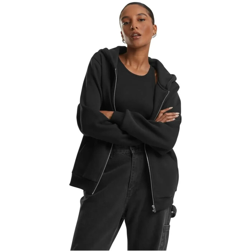 Urban Classics Dames superzachte zip-up hoody met fleecedesign - zwart - XL