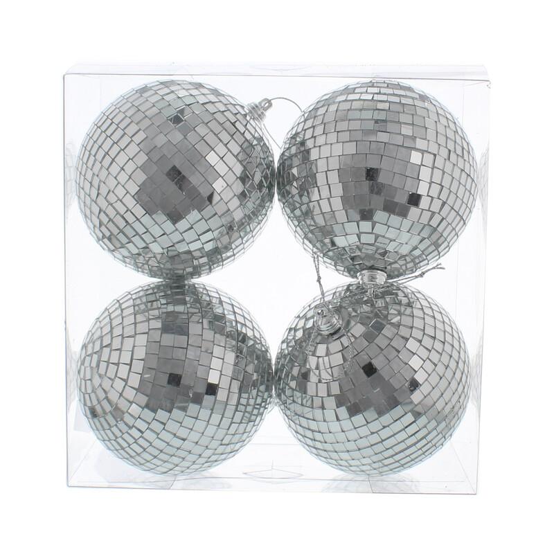 Festive Christmas Decorations: Festive Pack of 4 X 10cm Silver Mirror Balls for Tree Ornaments and Party Decor