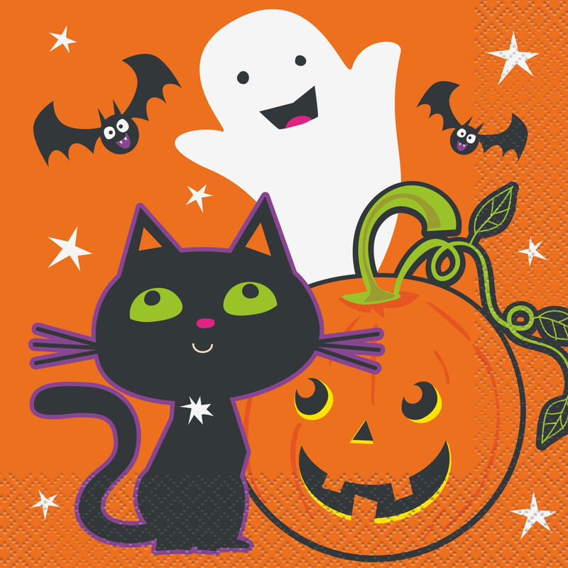 Cat and Pumpkin Purple Lunch Napkins, Pack of 16