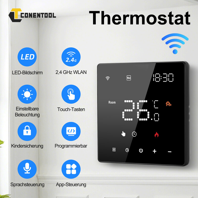 CONENTOOL WiFi Smart Thermostat für Gasheizung & Warmwasser-Fußbodenheizung, wöchentlich programmierbarer Raumtemperaturregler, …