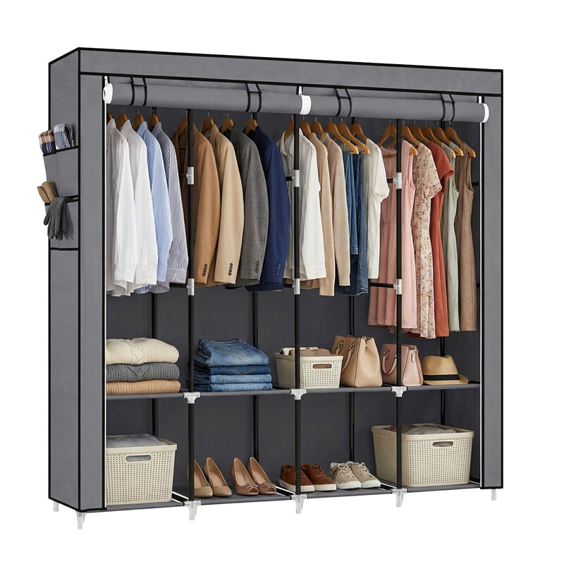 SONGMICSHOME Fabric Wardrobe, 170 x 45 x 167 cm, 4 Hanging Compartments, with Shelves
