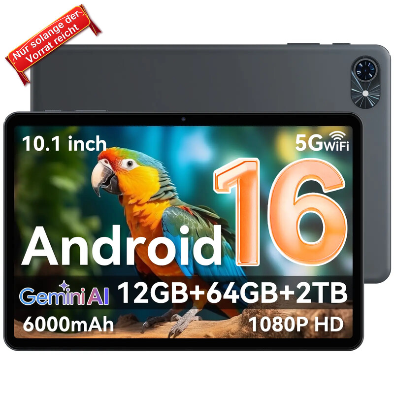 【Ausgewählte Angebote, solange der Vorrat reicht!】TABWEE T80 Tablet Android 16, 10,5 Zoll 12 GB (4+8) RAM + 64 GB ROM, 1280 x 800 Pixel, Schnellladender 6000 mAh Akku / 5G WLAN / Bluetooth 5.0 / Gemini AI Tablet
