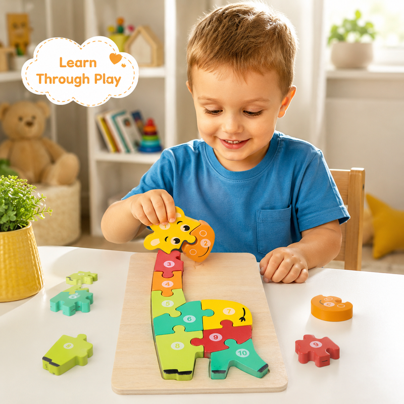 Großteiliges Zahlenpuzzle Giraffen-Design Lernspielzeug für Kinder F15/F24 Ausstellungsständer Zahl, Halloween- und Weihnachtsgeschenke
