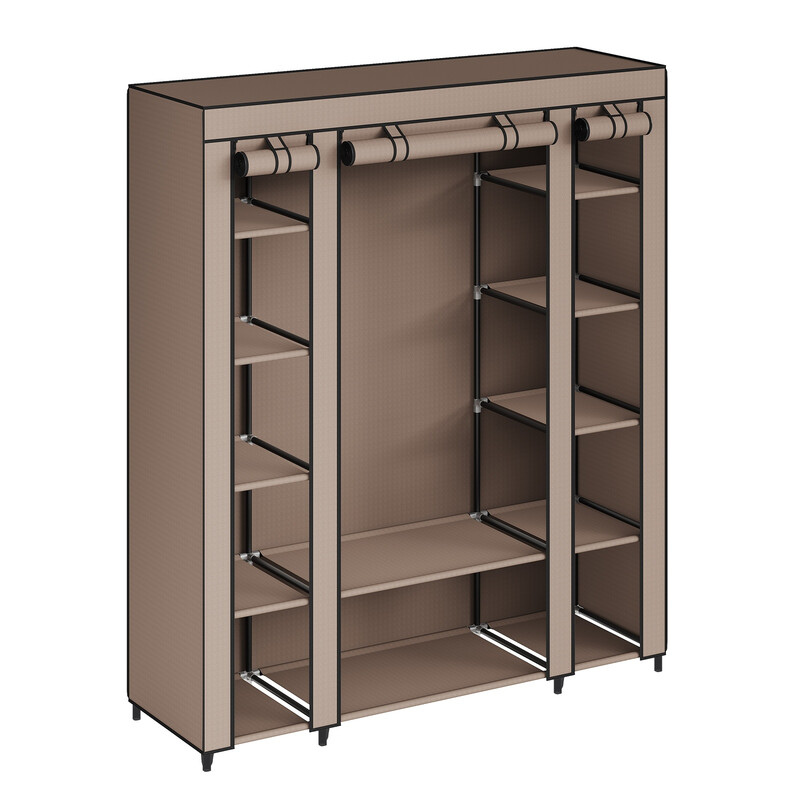 JOYFURNOS Kleiderschrank, Tragbarer Kleiderschrank für Schlafzimmer, Kleiderstange mit Stoffbezug, Kleideraufbewahrungs-Organizer, 150 x 45 x 175 cm, Taupe