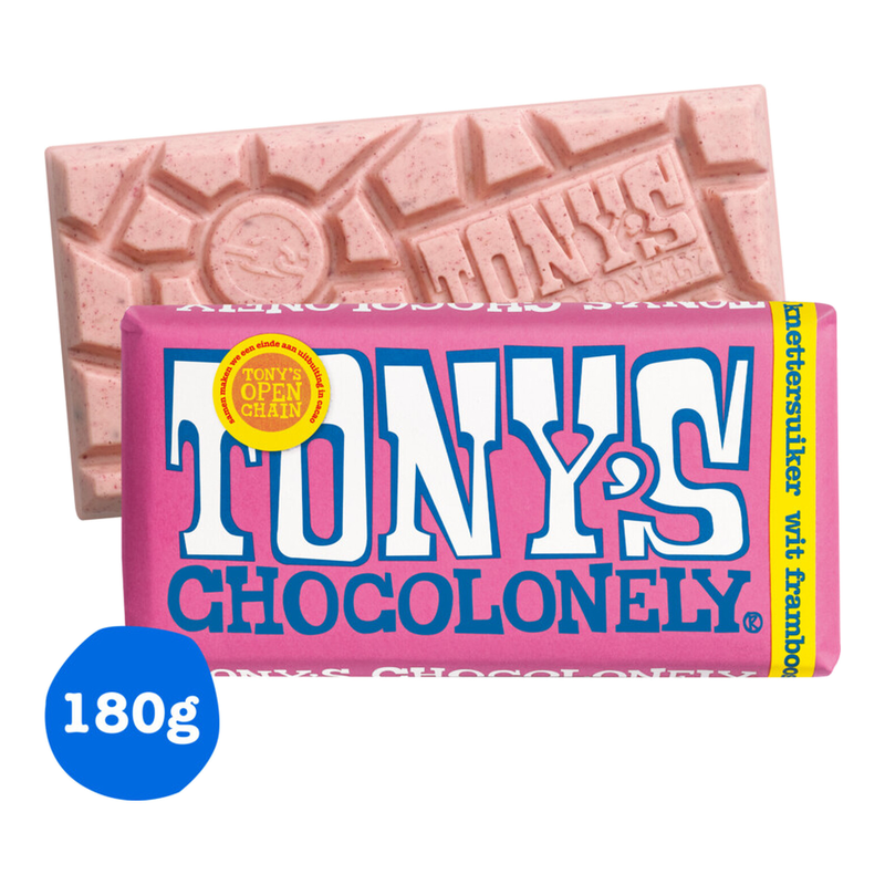 Tony's Chocolonely Witte Framboos Cracklesuiker - 180 g
