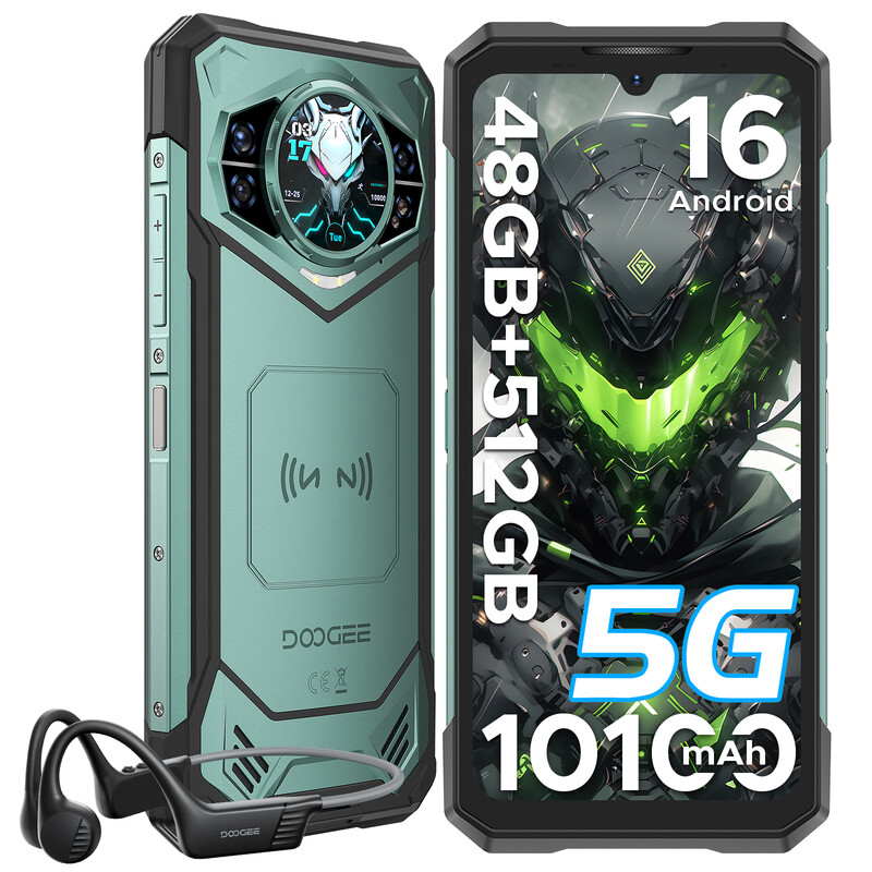 DOOGEE S200X-V 5G Robuuste Smartphone, 12 GB RAM + 512 GB, 10100 mAh Batterij, 100 MP Camera, 1,32" AMOLED Achterkant Display, Groen