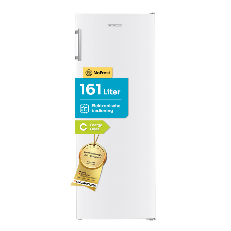 Heinrich's Vriezer 161 L Inhoud, Vriezer, No-Frost Bescherming, 3x Vrieslades, 2x Lades, LED Display, Omkeerbaar Deurscharnier, Alarmfunctie, Temperatuur: -14 °C ~ -22 °C, Heinrich's (Wit) Energieklasse C
