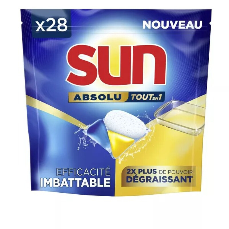 Capsules Lave vaisselle Dégraissant Tout En 1 Absolu Sun Le Paquet De 28 Tablettes