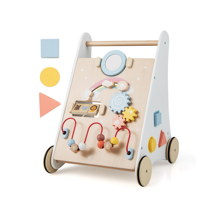 Costway Holz-Babywippe mit mehreren Aktivitäten, geeignet für Kinder über 1 Jahr – Weiß