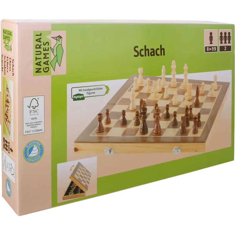 VEDES Schachkassette Naturspiele aus Holz 40x20x6 cm | Traditionelles Spielzeug für Kinder und Erwachsene