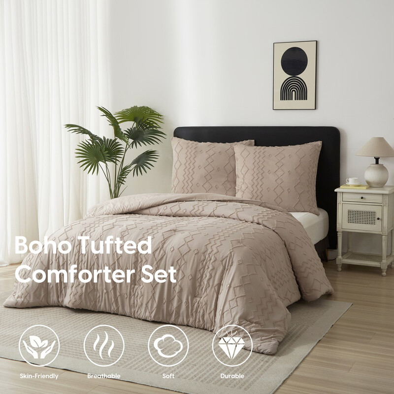 Meeallhome Bettwäsche-Set Tufted Bettdecken-Set 240x220cm/80x80cmx2 khaki