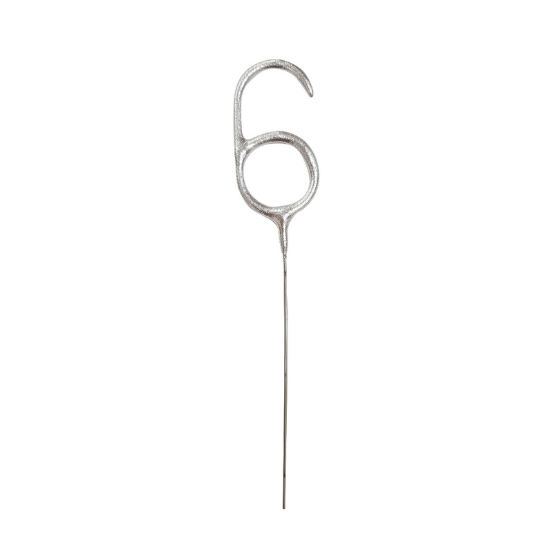 Unique Number 6 Sparkler Candle, Silver
